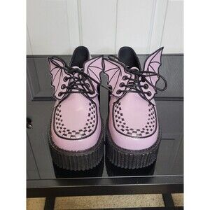 Demonia lavender purple bat wing lace up platform creepers vegan leather 8 goth